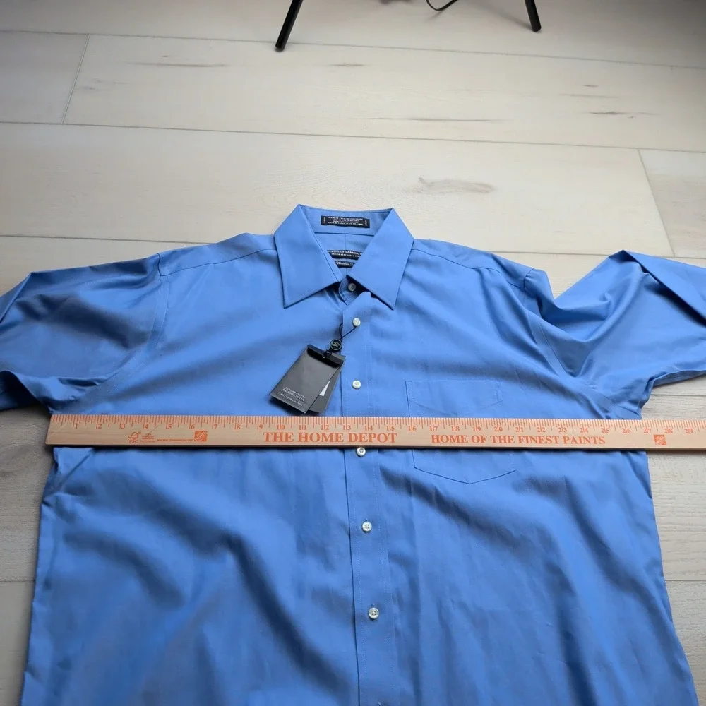 NEW Forsyth of Canada Dress Shirt Mens 16.5 34/35 Blue Wrinkle Free‎ Cotton